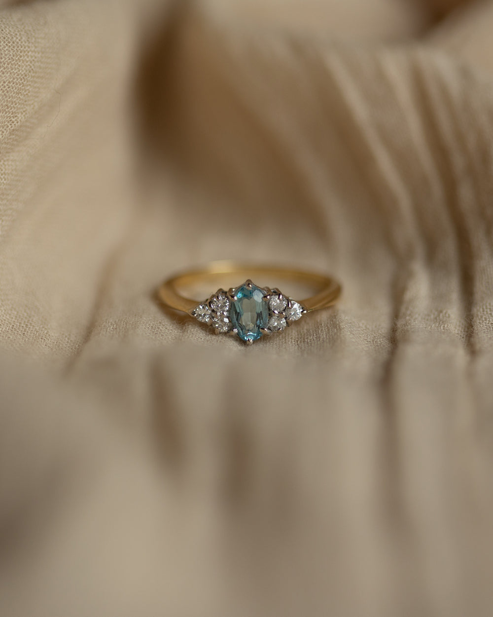 Georgina 1989 Vintage 9ct Gold Aquamarine & Diamond Seven Stone Ring
