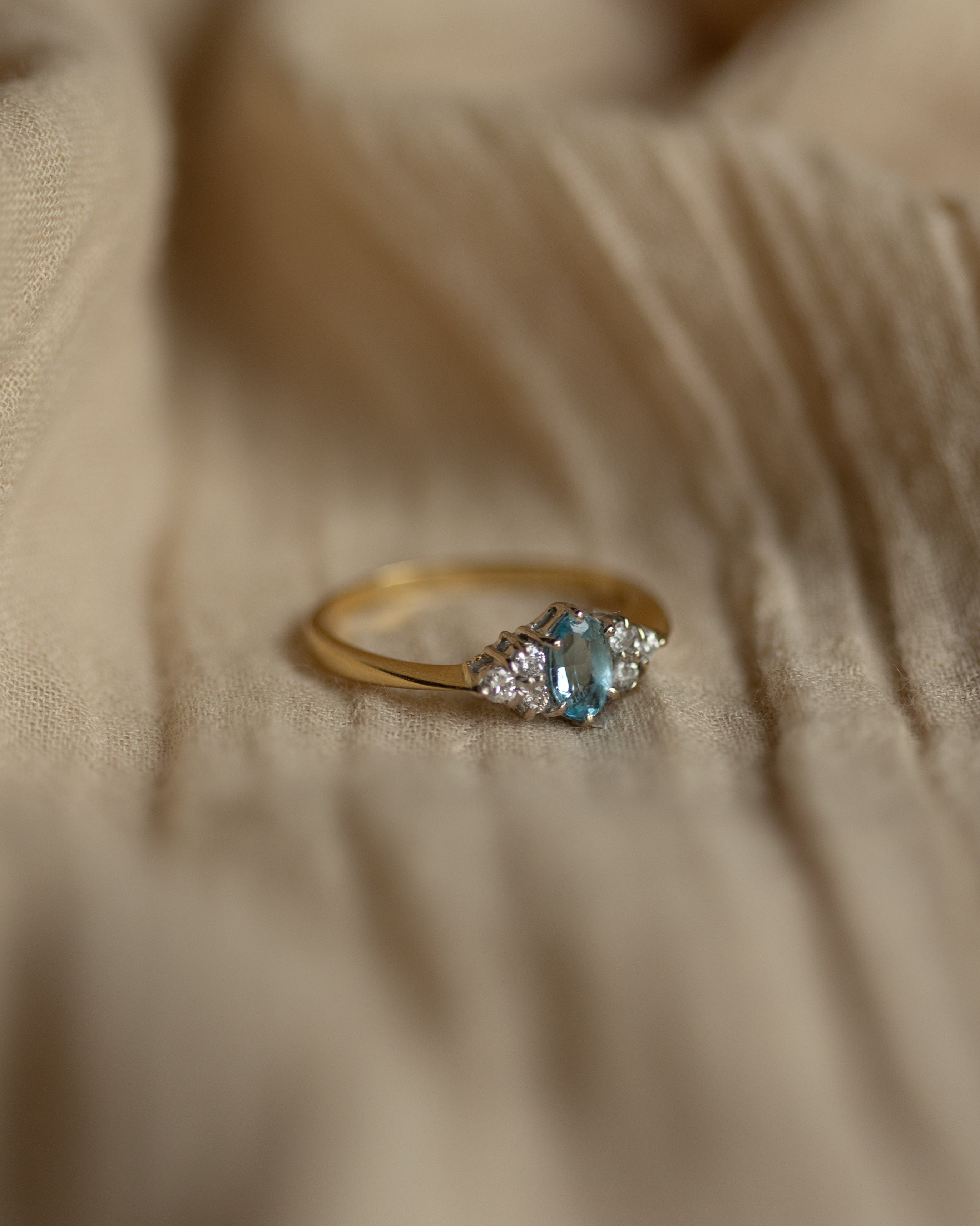 Georgina 1989 Vintage 9ct Gold Aquamarine & Diamond Seven Stone Ring