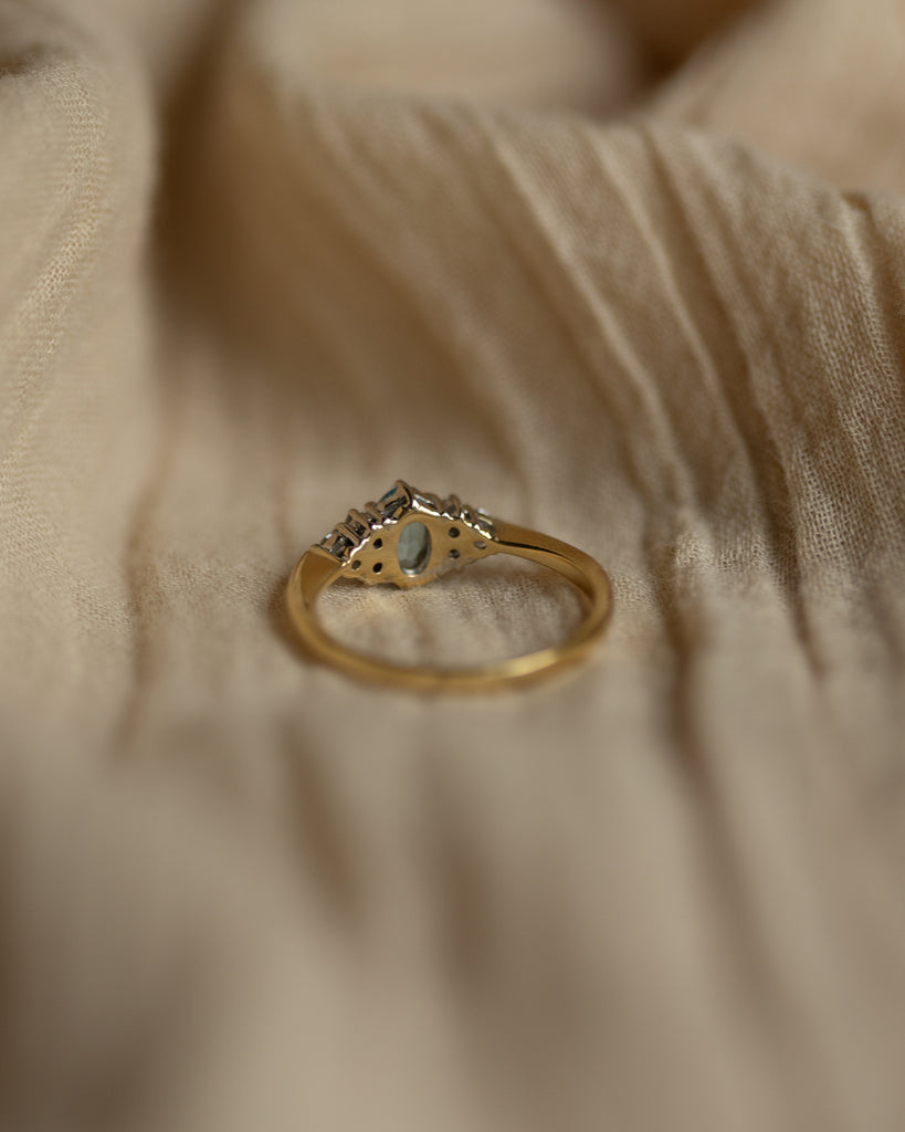 Georgina 1989 Vintage 9ct Gold Aquamarine & Diamond Seven Stone Ring