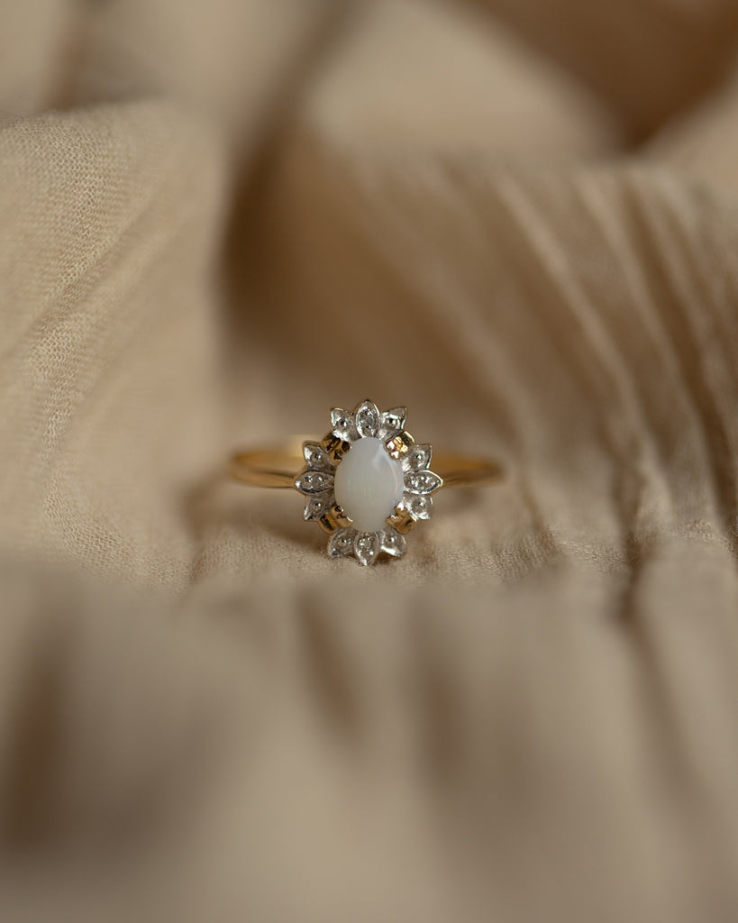 Katherina Vintage 9ct Gold Opal & Diamond Cluster Ring