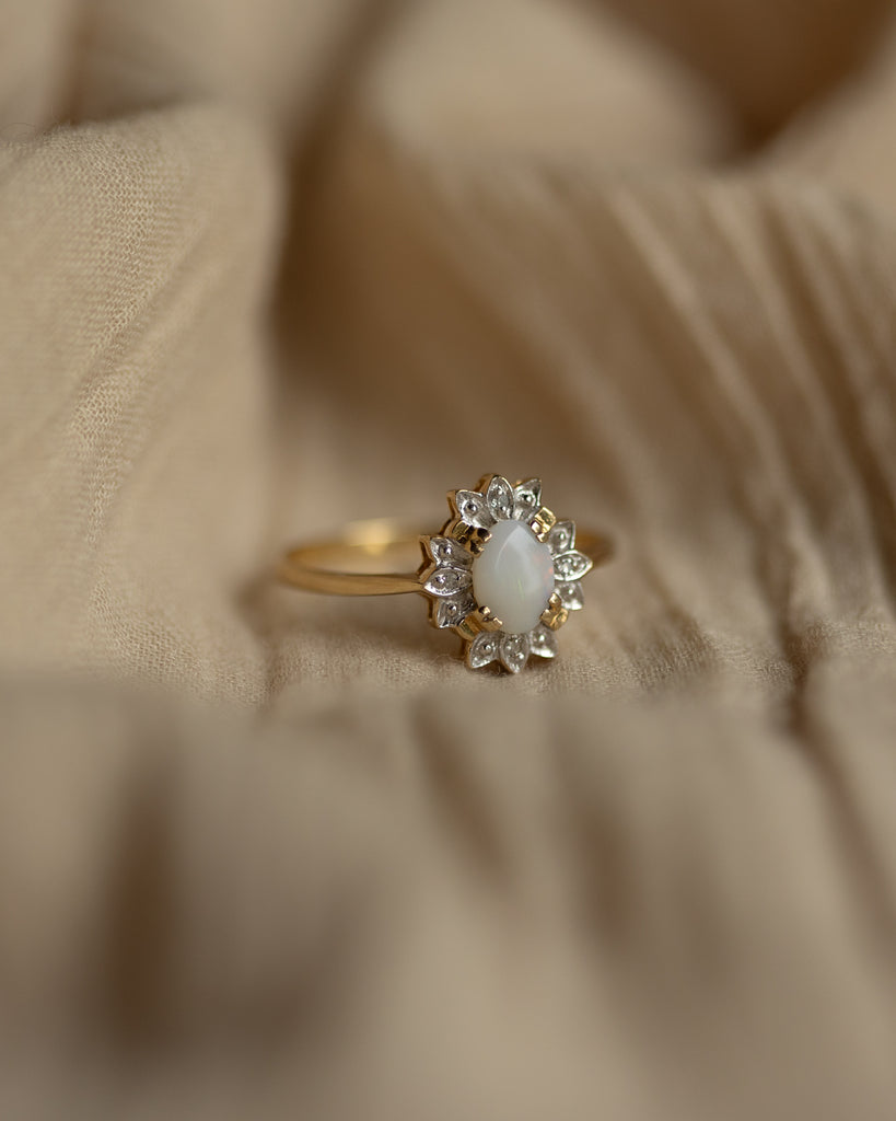 Katherina Vintage 9ct Gold Opal & Diamond Cluster Ring