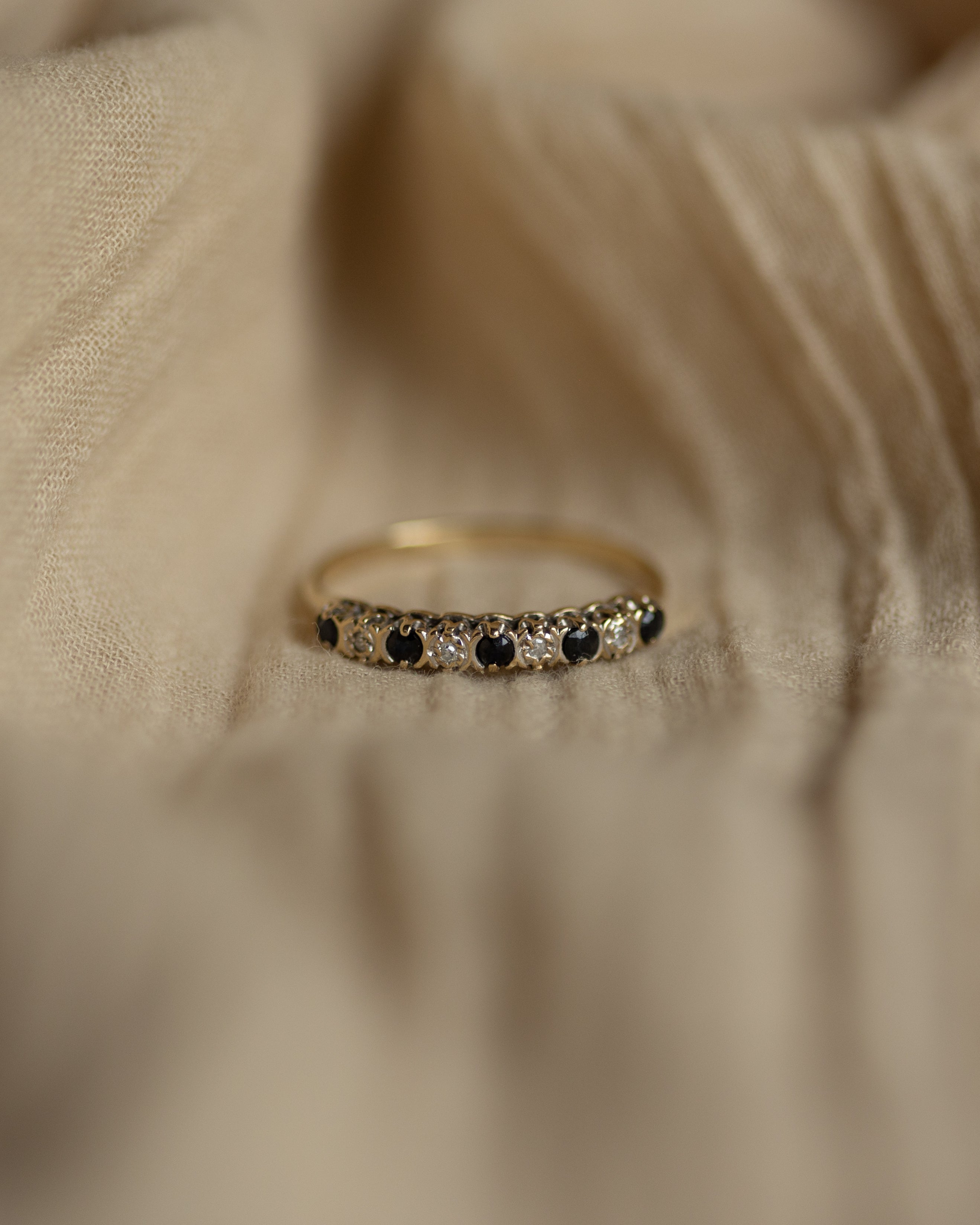 Rowena 1991 Vintage 9ct Gold Sapphire & Diamond Half Eternity Ring