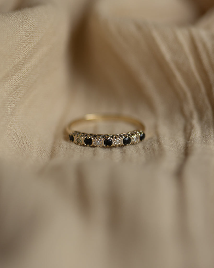 Rowena 1991 Vintage 9ct Gold Sapphire & Diamond Half Eternity Ring