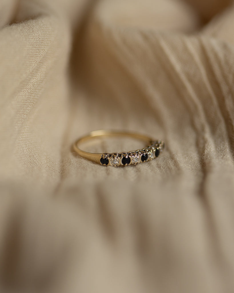 Rowena 1991 Vintage 9ct Gold Sapphire & Diamond Half Eternity Ring