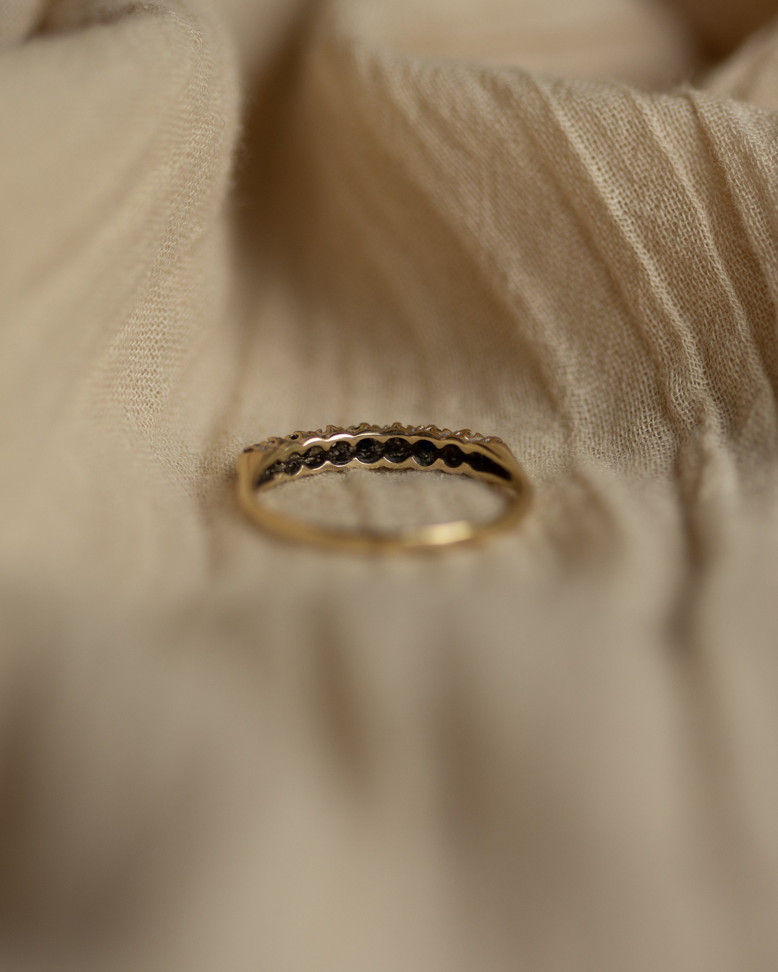 Rowena 1991 Vintage 9ct Gold Sapphire & Diamond Half Eternity Ring