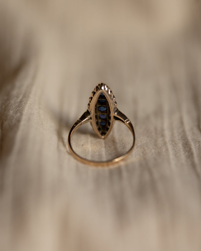 Constance Antique 18ct Gold Sapphire & Diamond Navette Ring