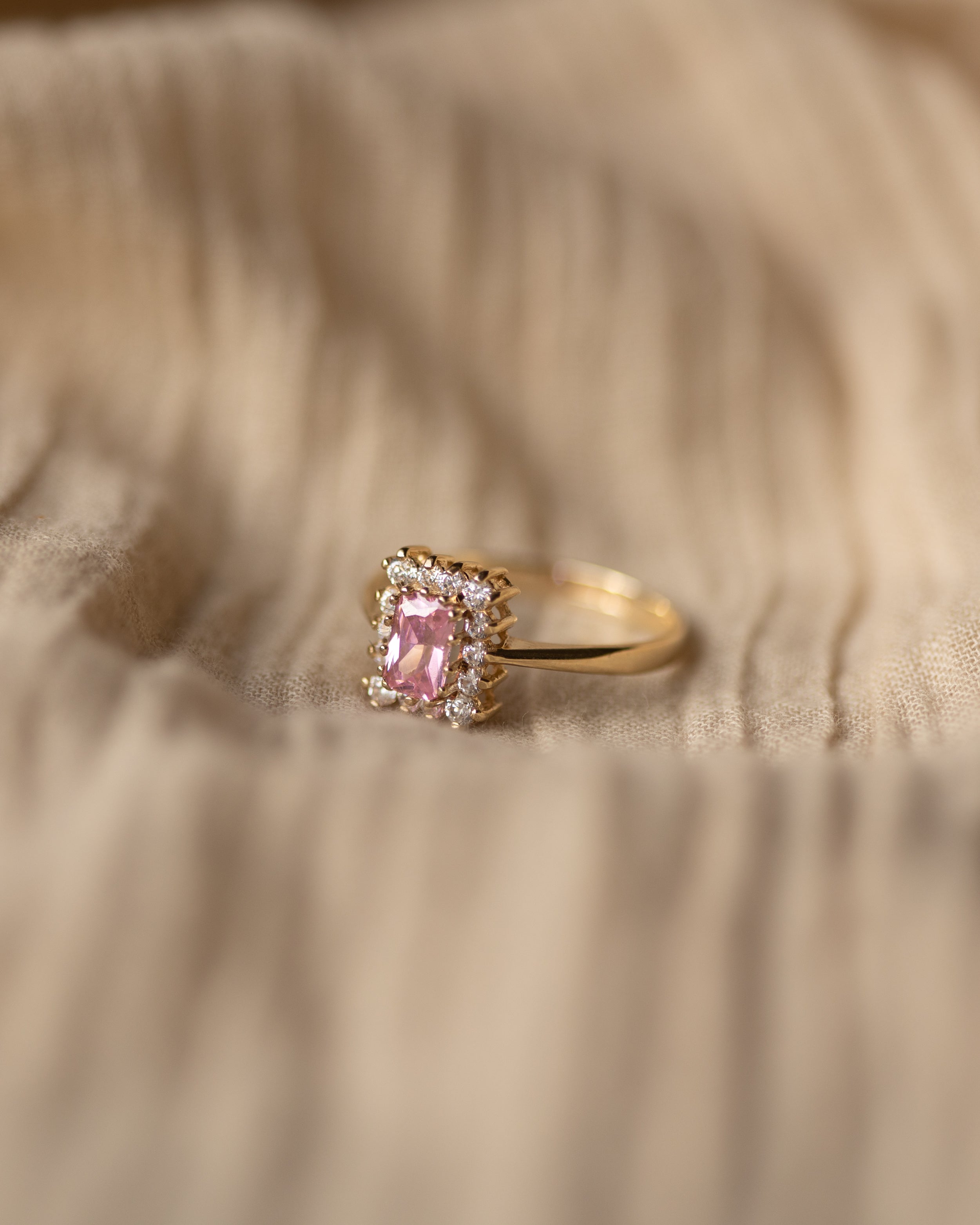 Maude 1984 Vintage 9ct Gold Pink Cubic Zircon Cluster Ring