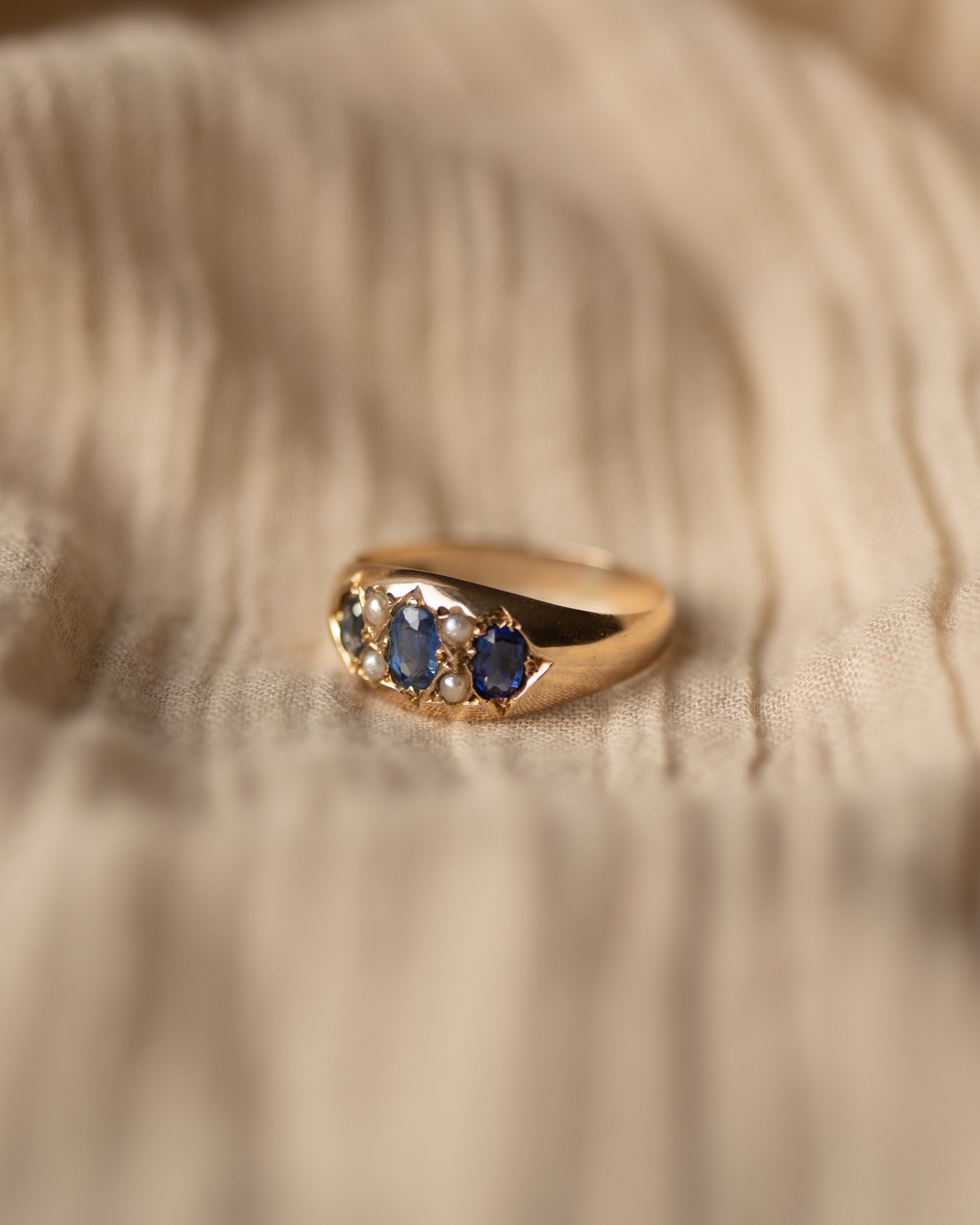 Mae Antique 10ct Gold Sapphire & Pearl Seven Stone Ring