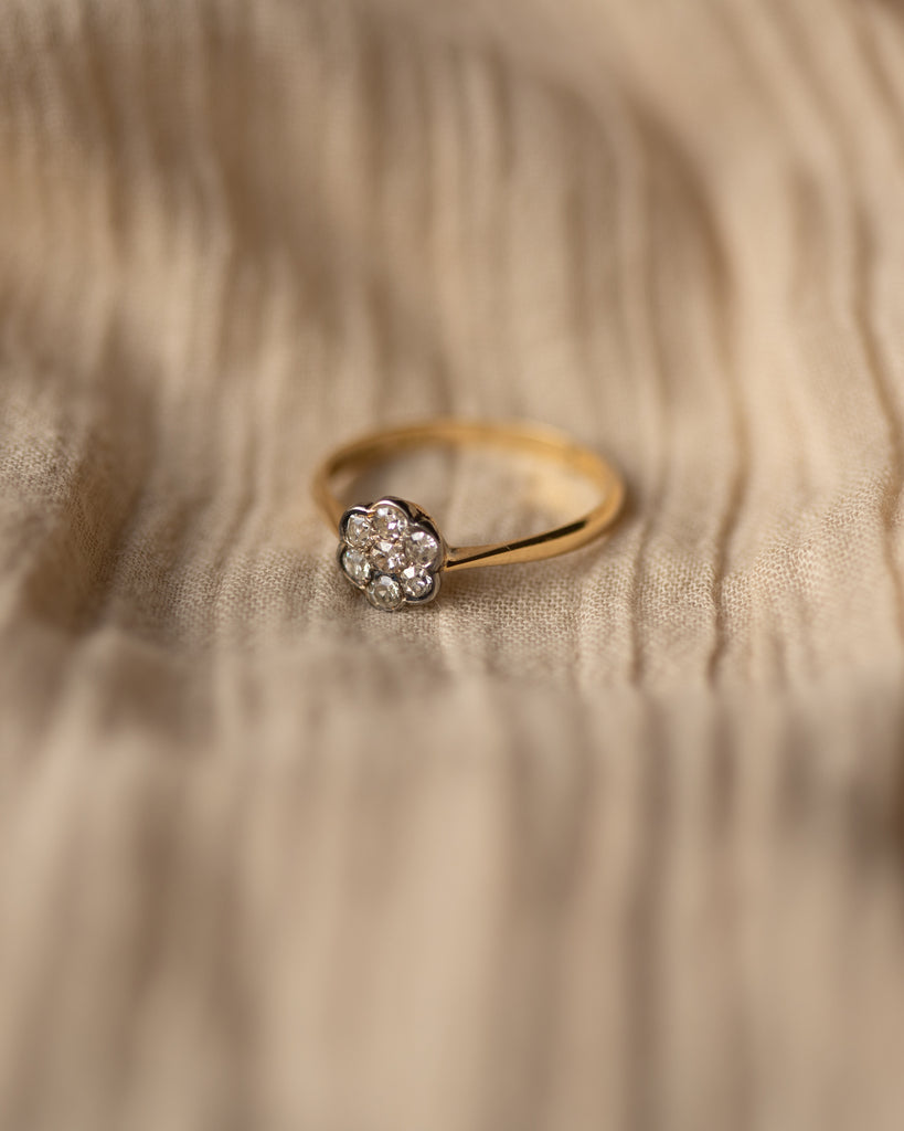 Jessa Antique Edwardian 18ct Gold Diamond Daisy Cluster Ring