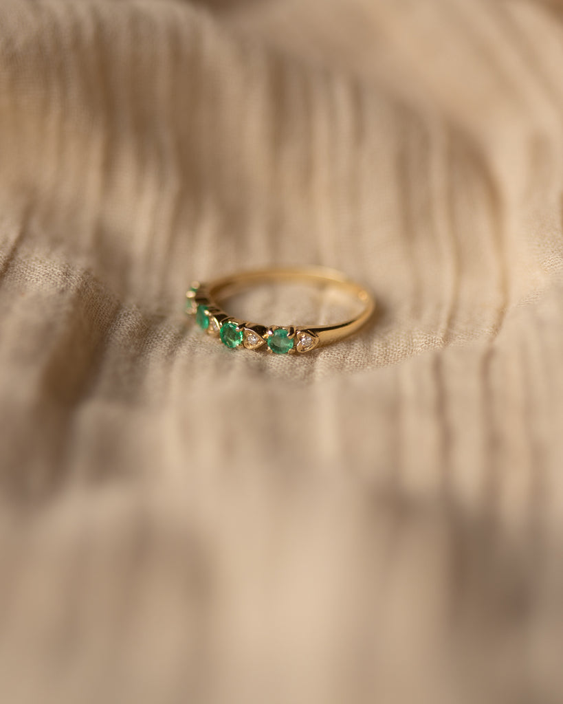 Flossie 1989 Vintage 9ct Gold Emerald & Diamond Half Eternity Ring