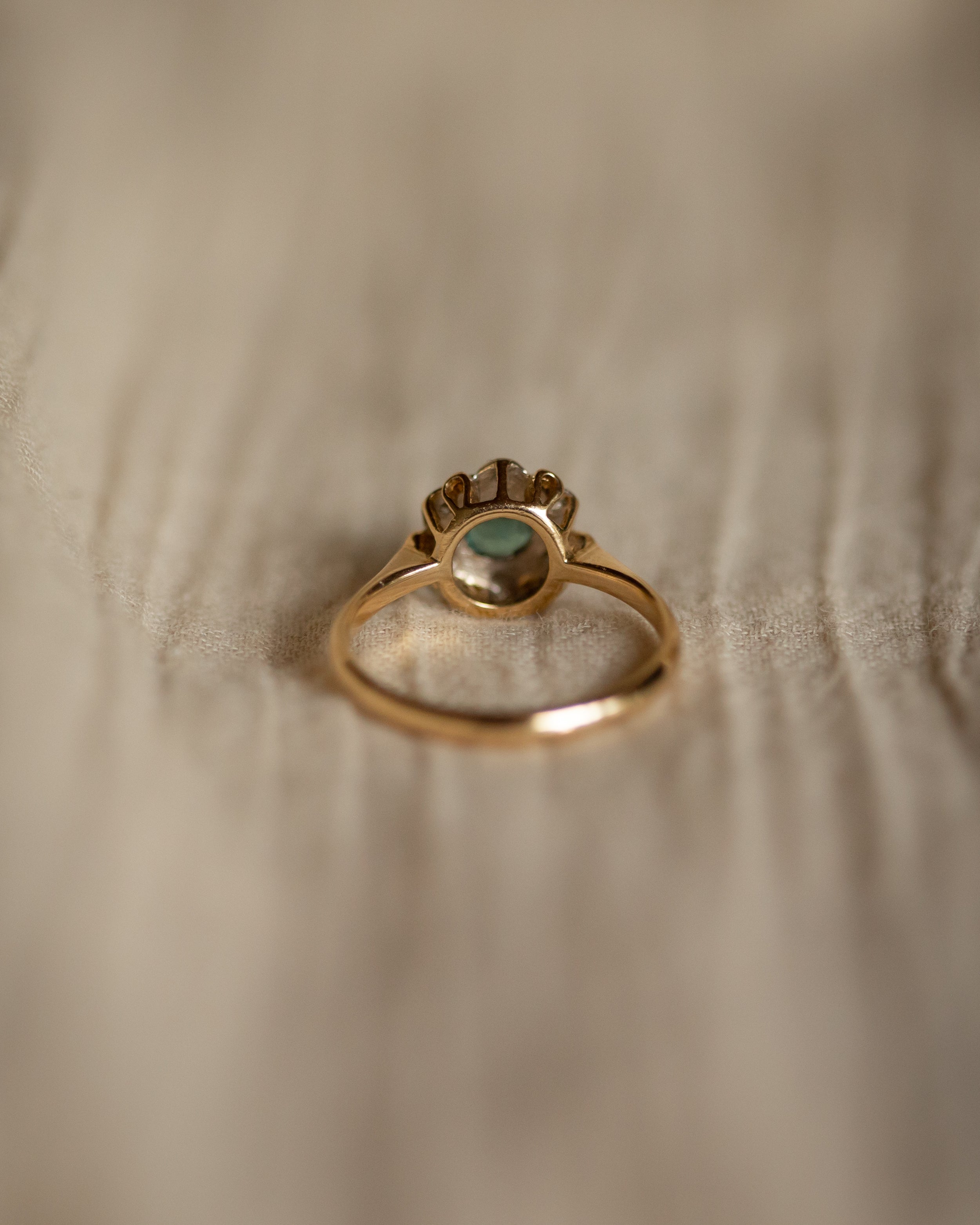 Thora Vintage 18ct Gold Blue Topaz & Diamond Cluster Flowerhead Ring