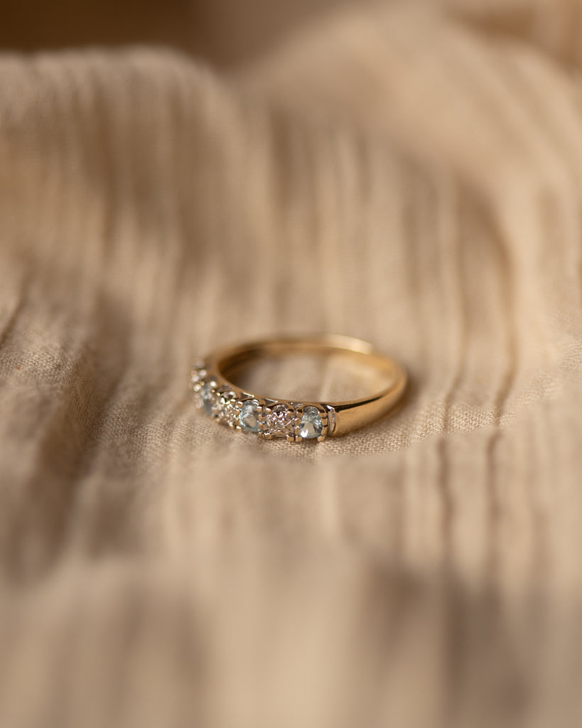 Carmen Vintage 9ct Gold Blue Topaz & Diamond Half Eternity Ring