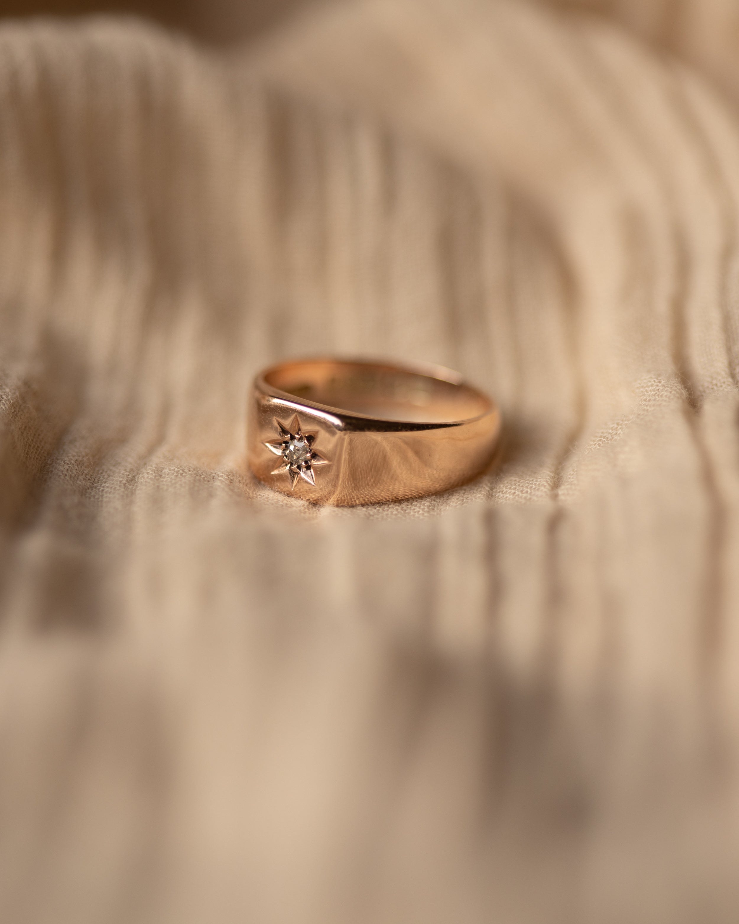 Estelle 1870 Antique 9ct Gold Star Set Diamond Signet Ring