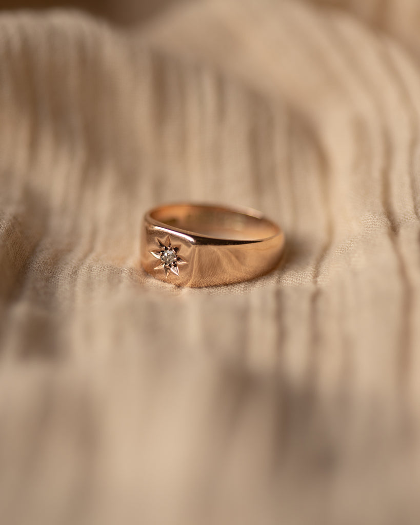 Estelle 1870 Antique 9ct Gold Star Set Diamond Signet Ring