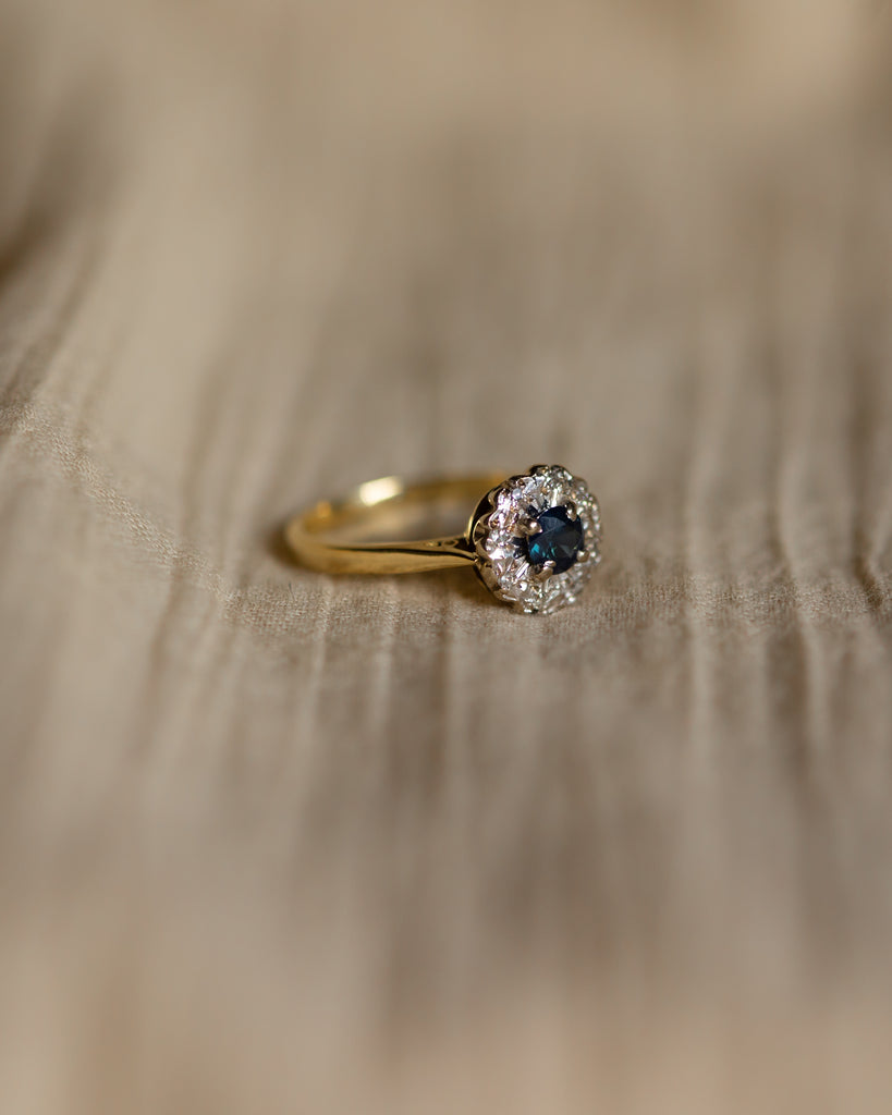 Norah 1969 Vintage 18ct Gold Sapphire & Diamond Cluster Ring