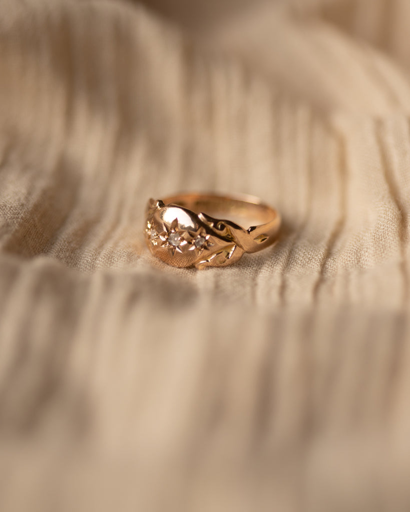 Winnie 1918 Antique 9ct Gold Star Set Diamond Trilogy Ring