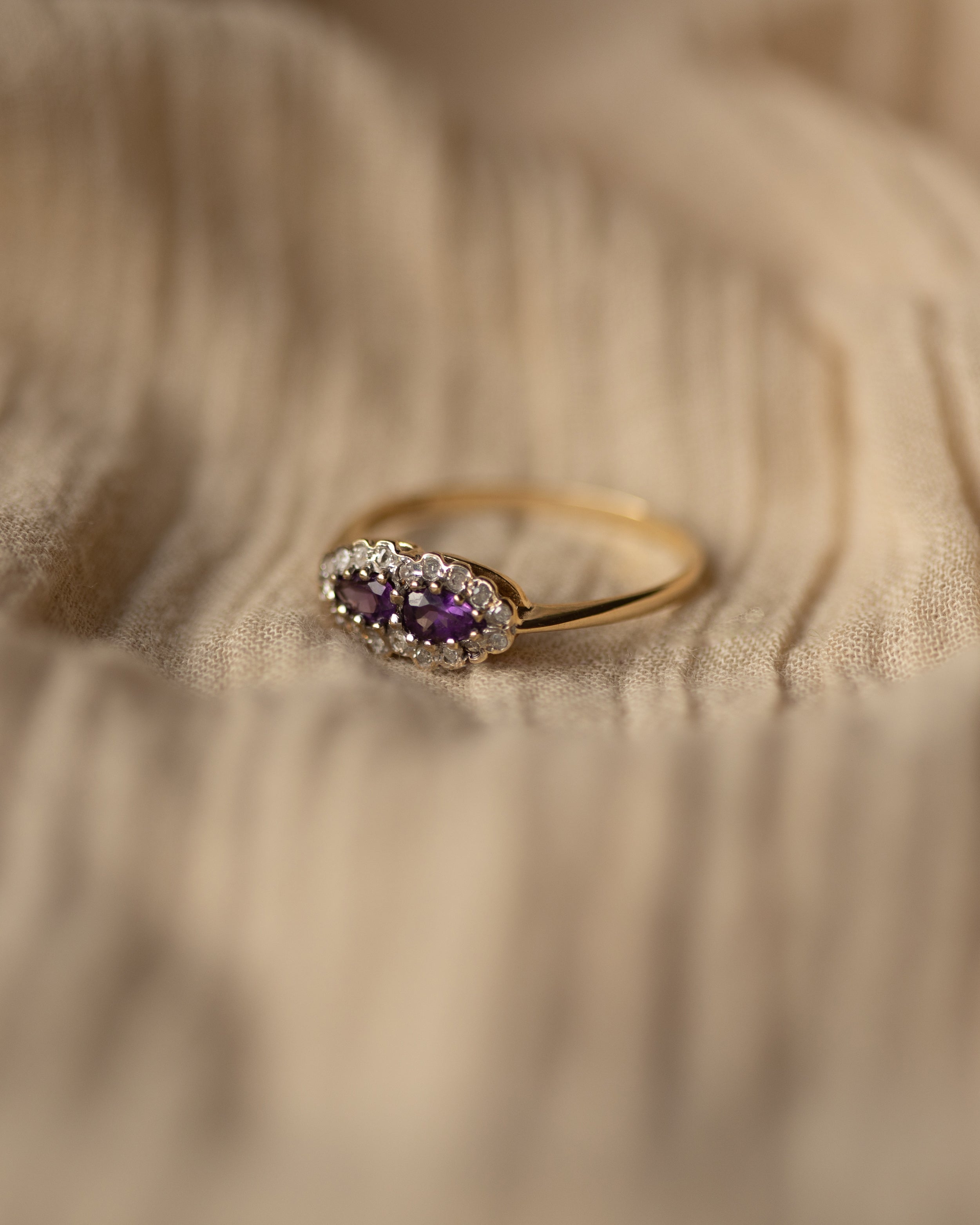 Dolores Vintage 9ct Gold Amethyst & Diamond Cluster Ring