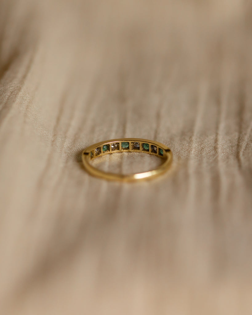 Fennel Antique 18ct Gold Emerald & Diamond Half Eternity Ring