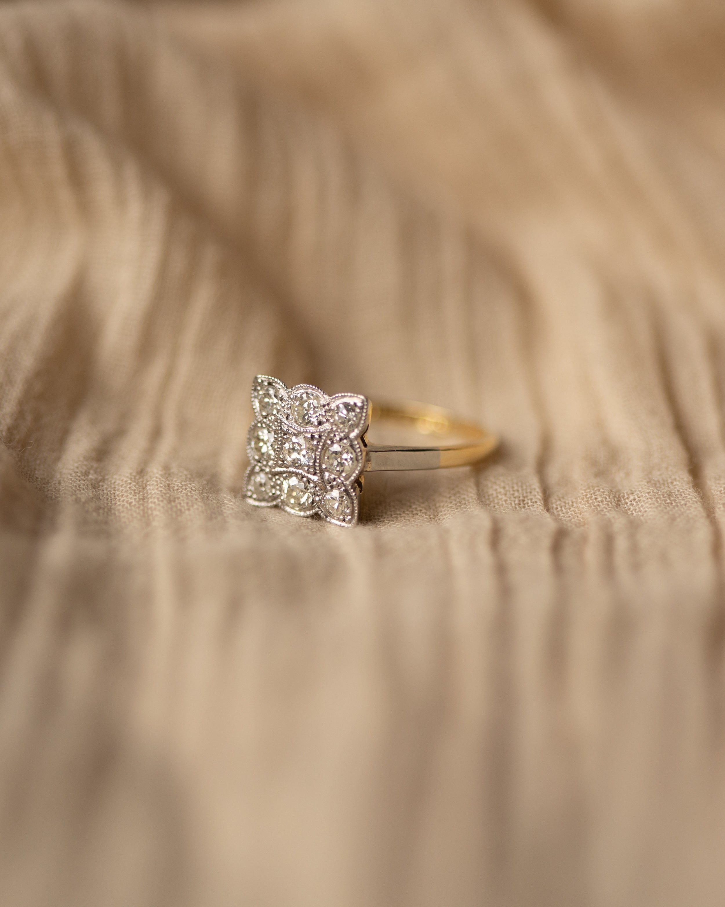 Alberta Antique Art Deco 18ct Gold Diamond Cluster Ring