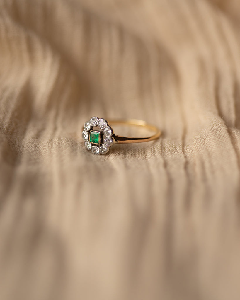 Eloise Antique 18ct Gold Emerald & Diamond Ring
