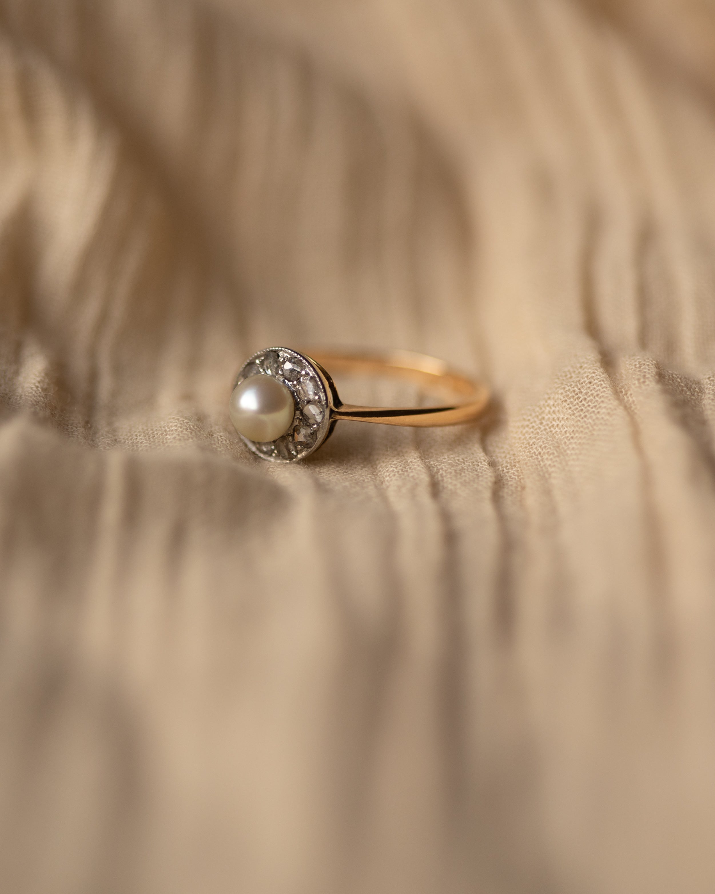 Eve Antique Edwardian 18ct Gold Pearl & Diamond Cluster Ring