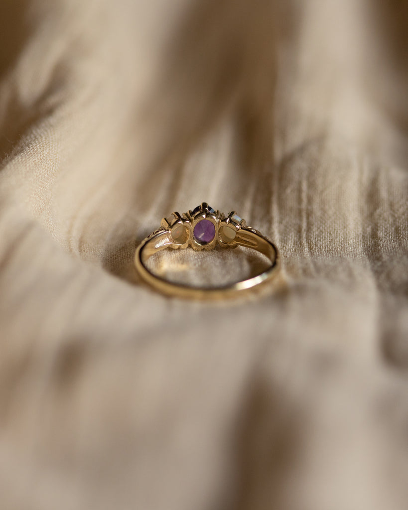 Norma Vintage 9ct Gold Amethyst & Opal Trilogy Ring
