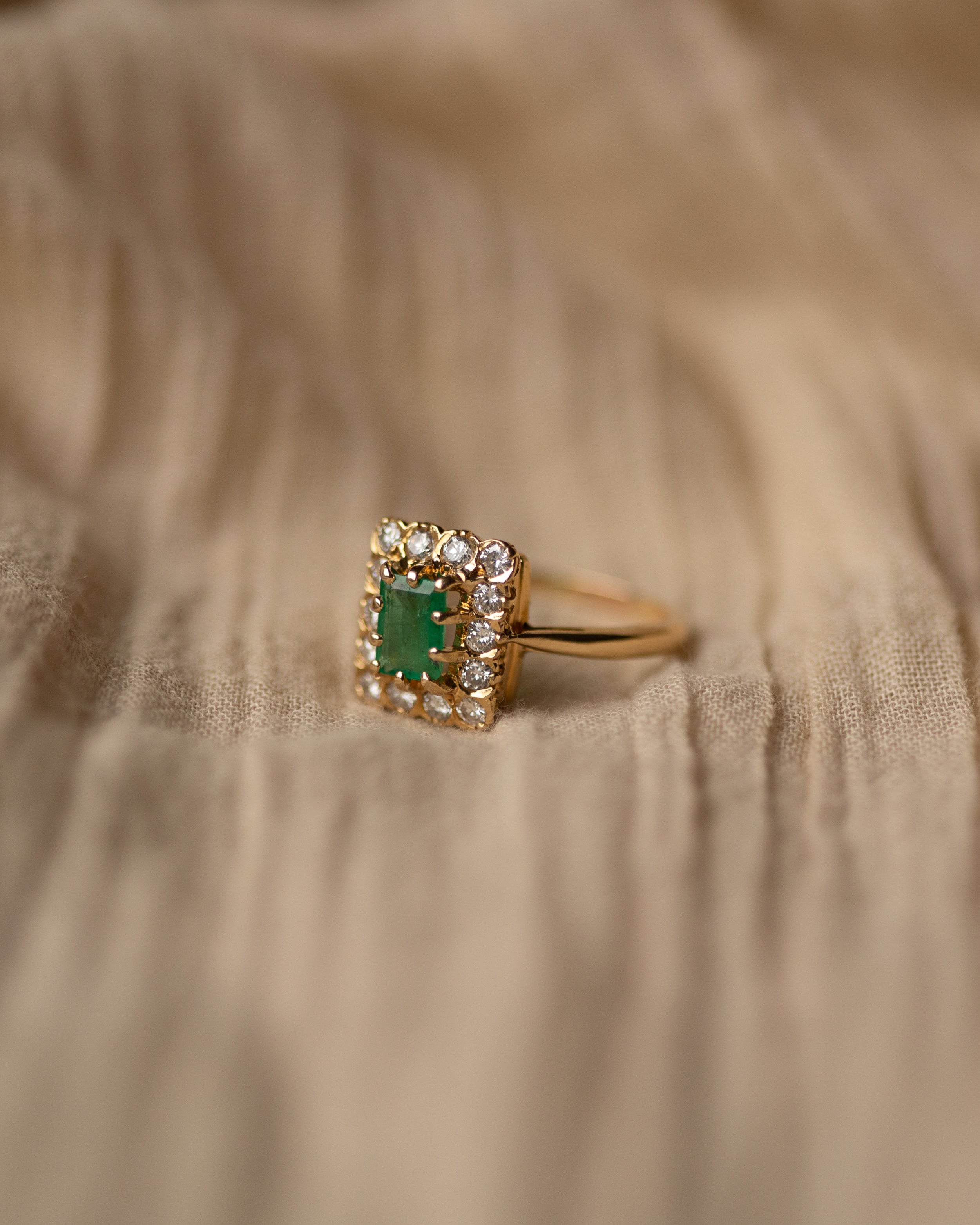 Greta 18ct Gold Emerald & Diamond Rectangular Cluster Ring | Rock n Rose