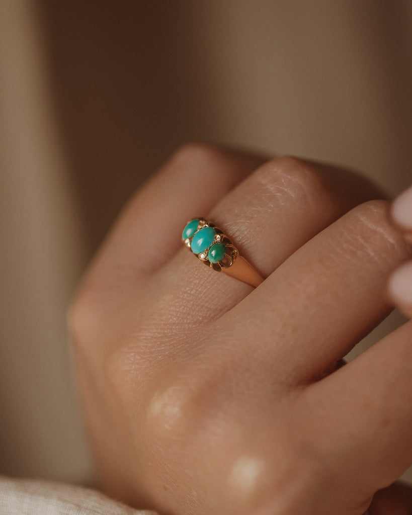 Prudence 1901 Edwardian 18ct Gold Diamond & Turquoise Ring