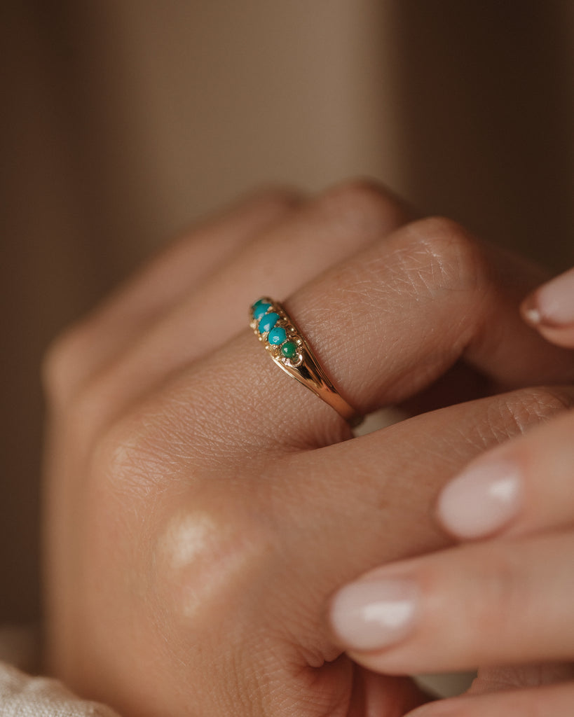 June Antique 9ct Gold Turquoise Five Stone Ring