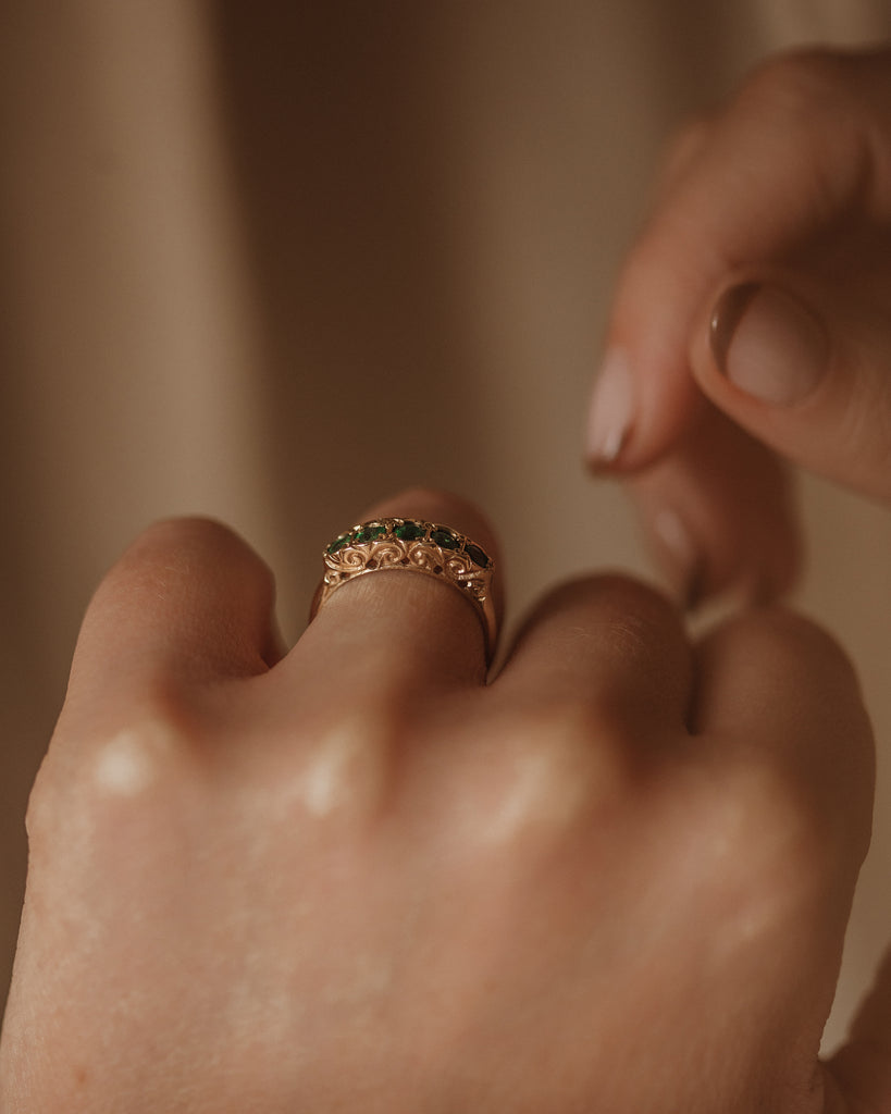 Edie 1986 9ct Gold Five Stone Emerald Ring