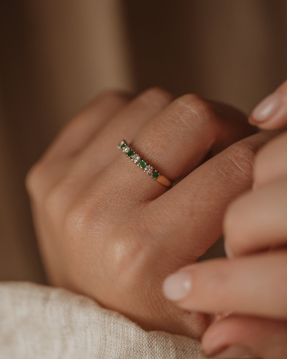 Harriet 1989 18ct Gold Emerald & Diamond Half Eternity Ring