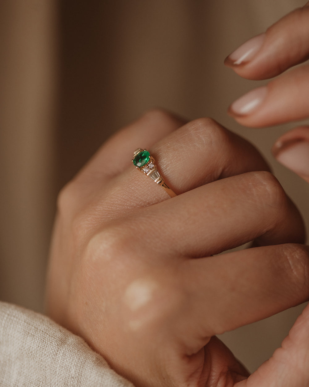 Eleanor Vintage 18ct Gold Emerald & Diamond Ring