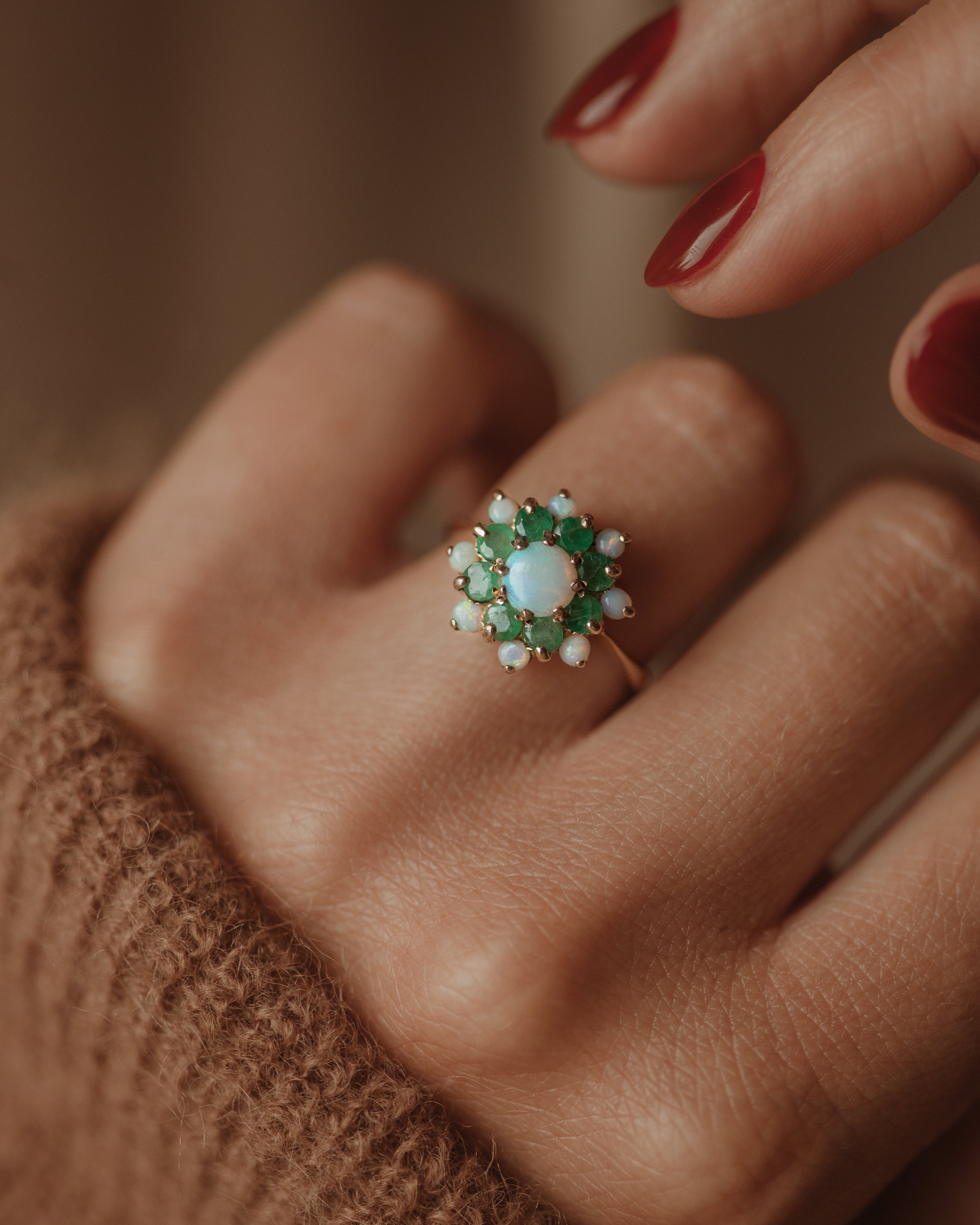 Image of Stella 1985 Vintage 9ct Gold Opal & Emerald Cluster Ring