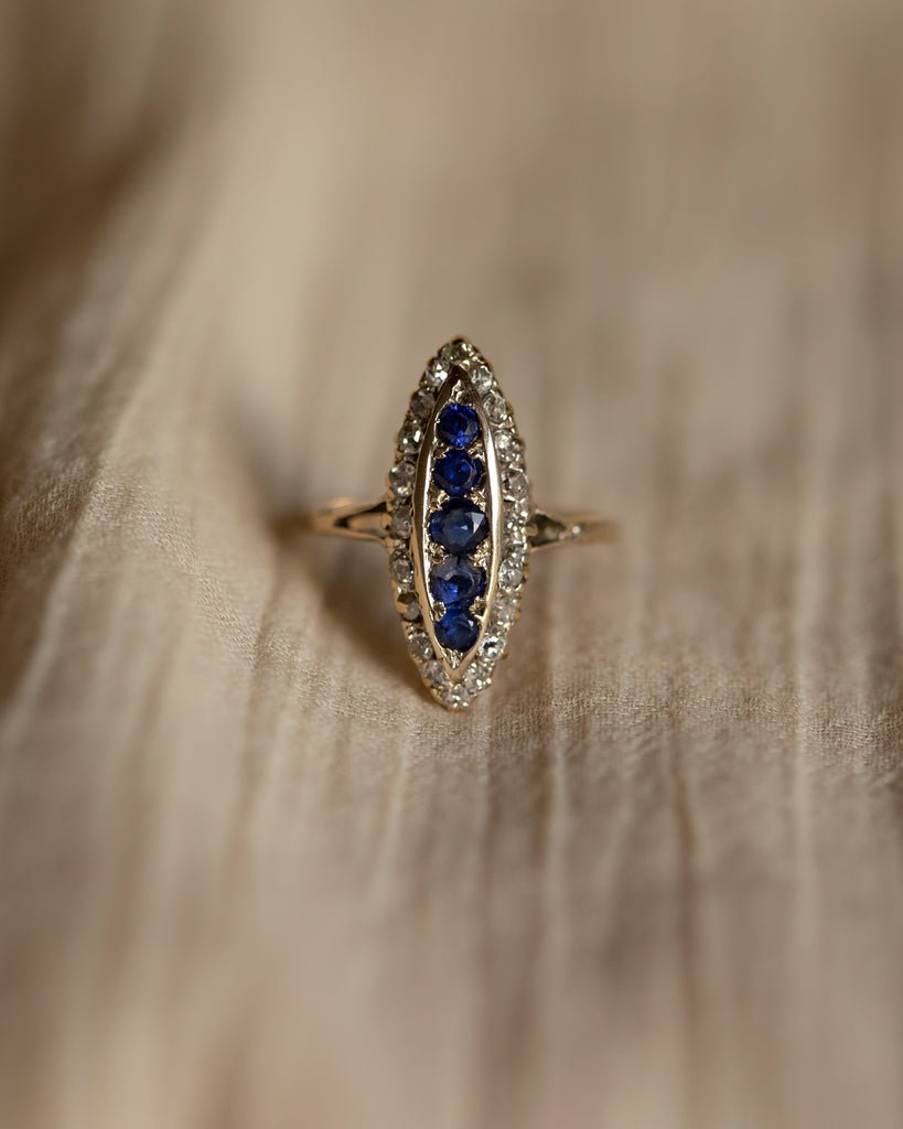 Constance Antique 18ct Gold Sapphire & Diamond Navette Ring