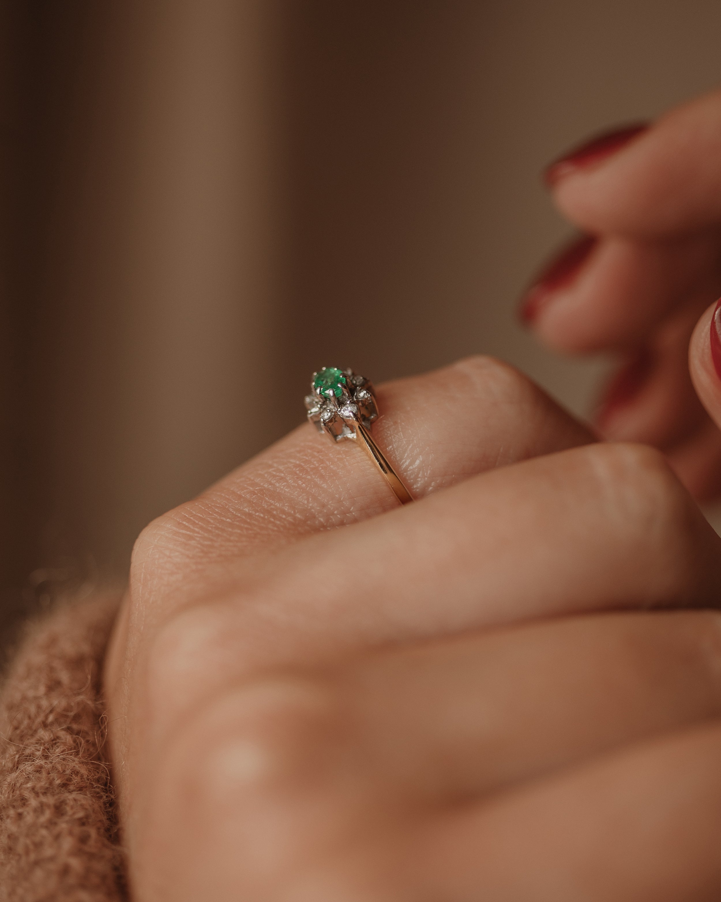 Jeanette 1986 9ct Gold Emerald & Diamond Ring