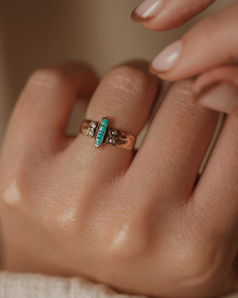 Bess Antique 9ct Gold Turquoise & Pearl Ring