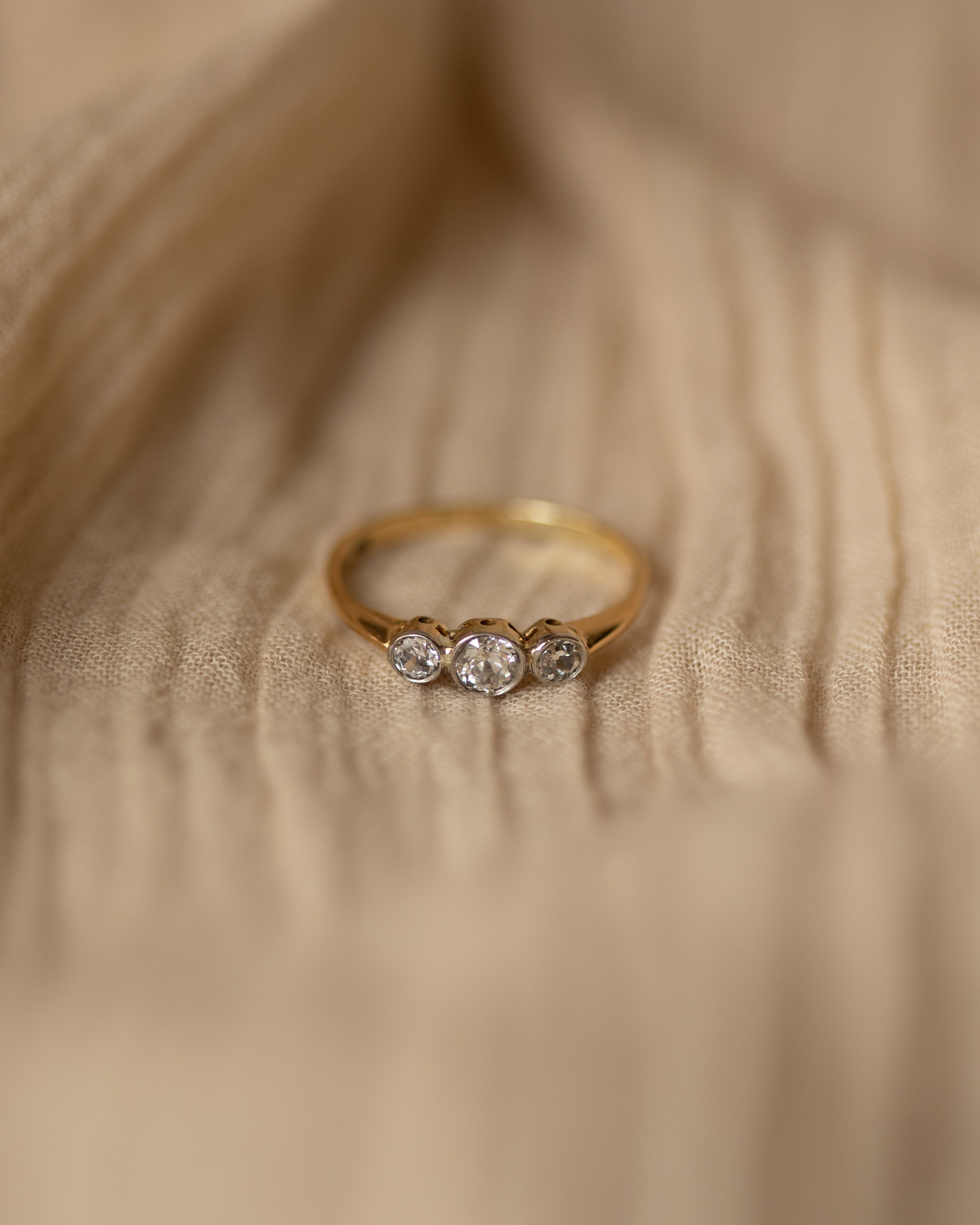 Olive Antique 18ct Gold Diamond Trilogy Ring