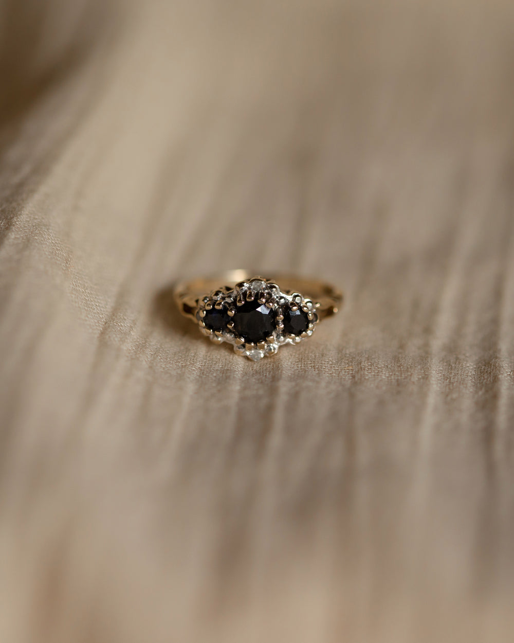 Mavis 1973 Vintage 9ct Gold Sapphire & Diamond Cluster Ring