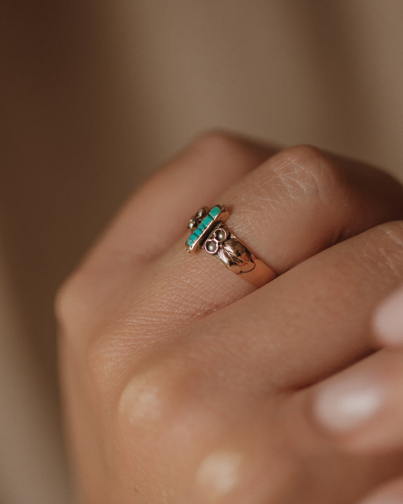 Bess Antique 9ct Gold Turquoise & Pearl Ring