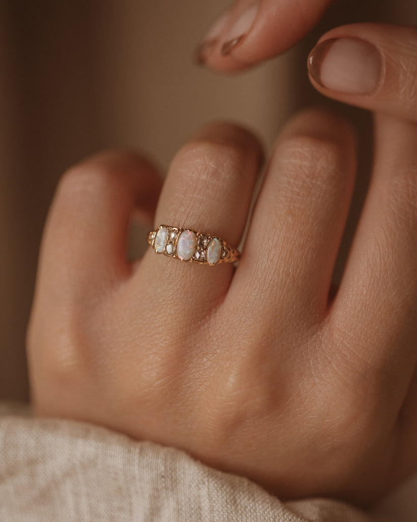 Rosalind Antique 18ct Gold Opal & Rose-Cut Diamond Ring