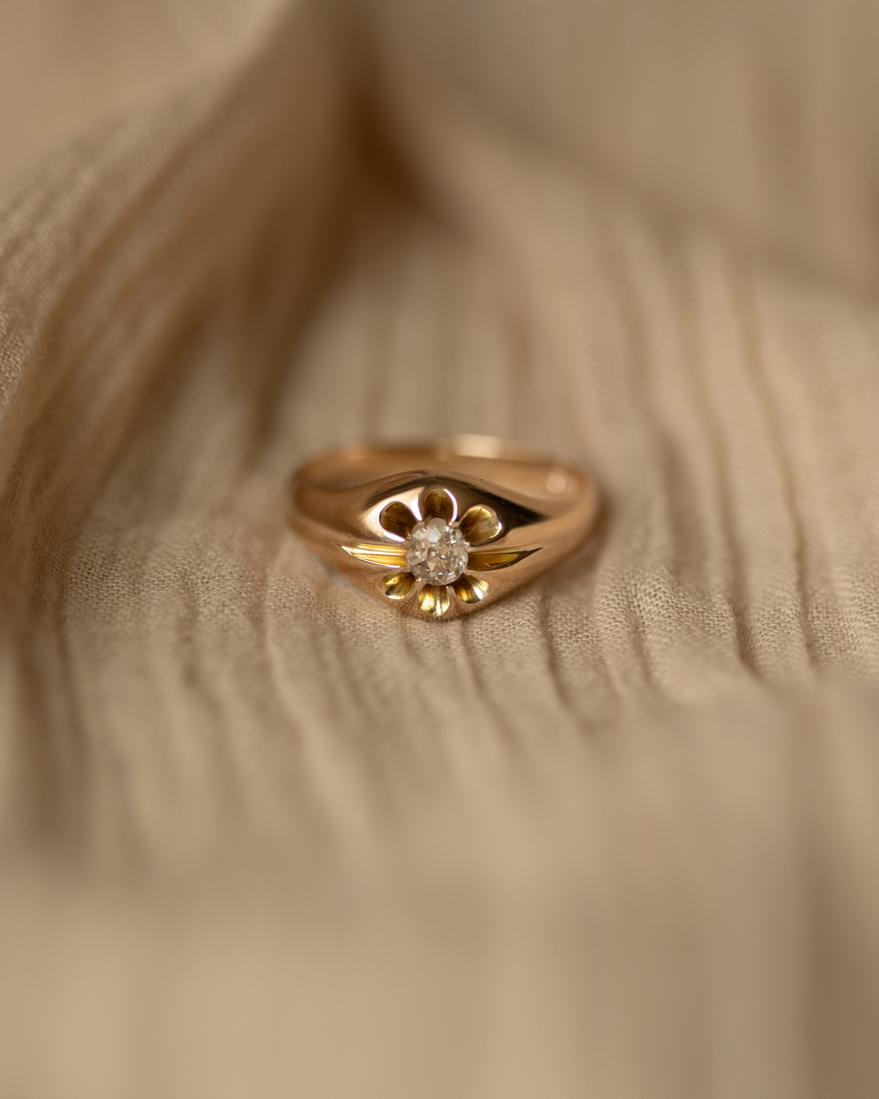 Joy Antique 9ct Gold Old-Cut Diamond Gypsy Ring