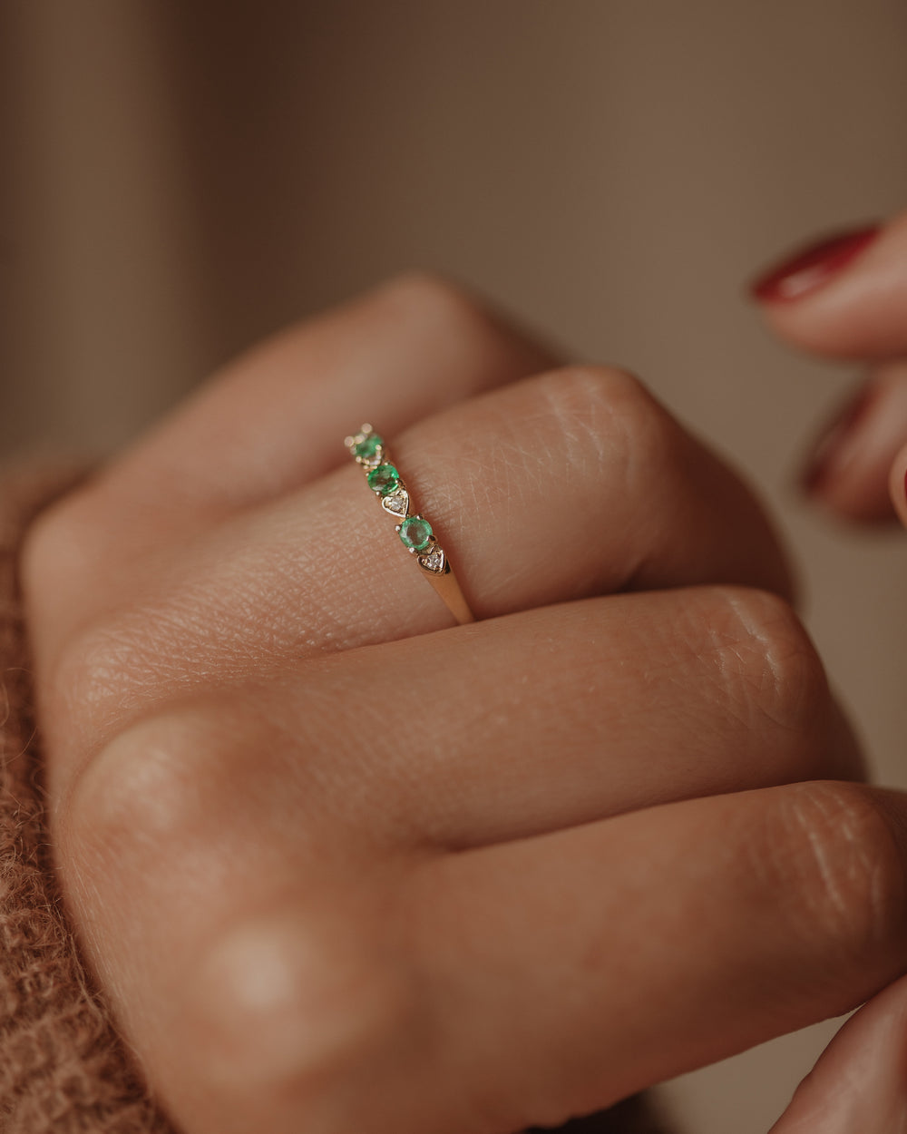 Flossie 1989 Vintage 9ct Gold Emerald & Diamond Half Eternity Ring