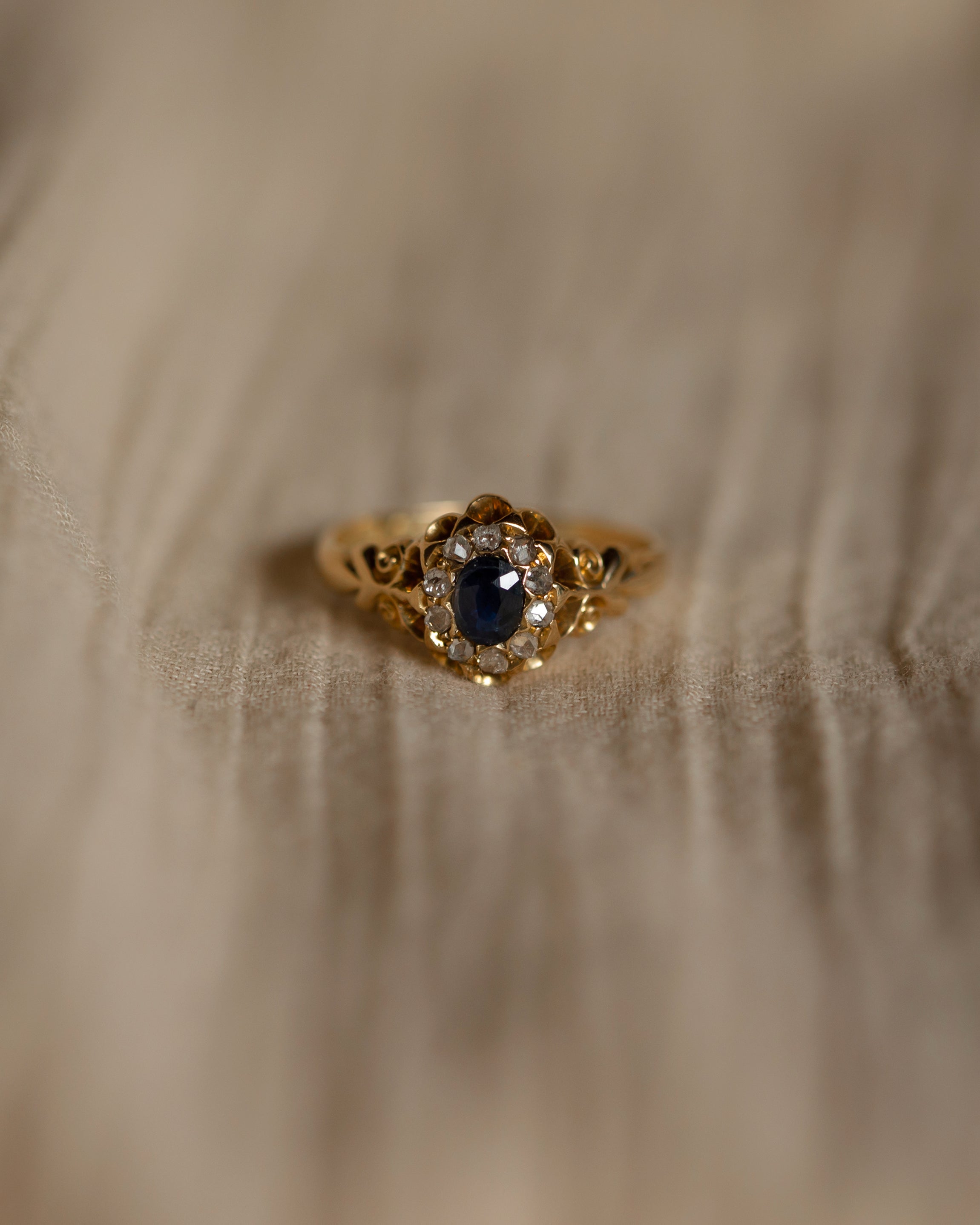 Image of Florence 1864 Antique 18ct Gold Sapphire & Diamond Cluster Ring