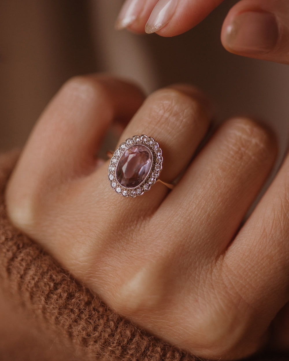 Eloise Vintage 18ct Gold Amethyst & CZ Cluster Ring