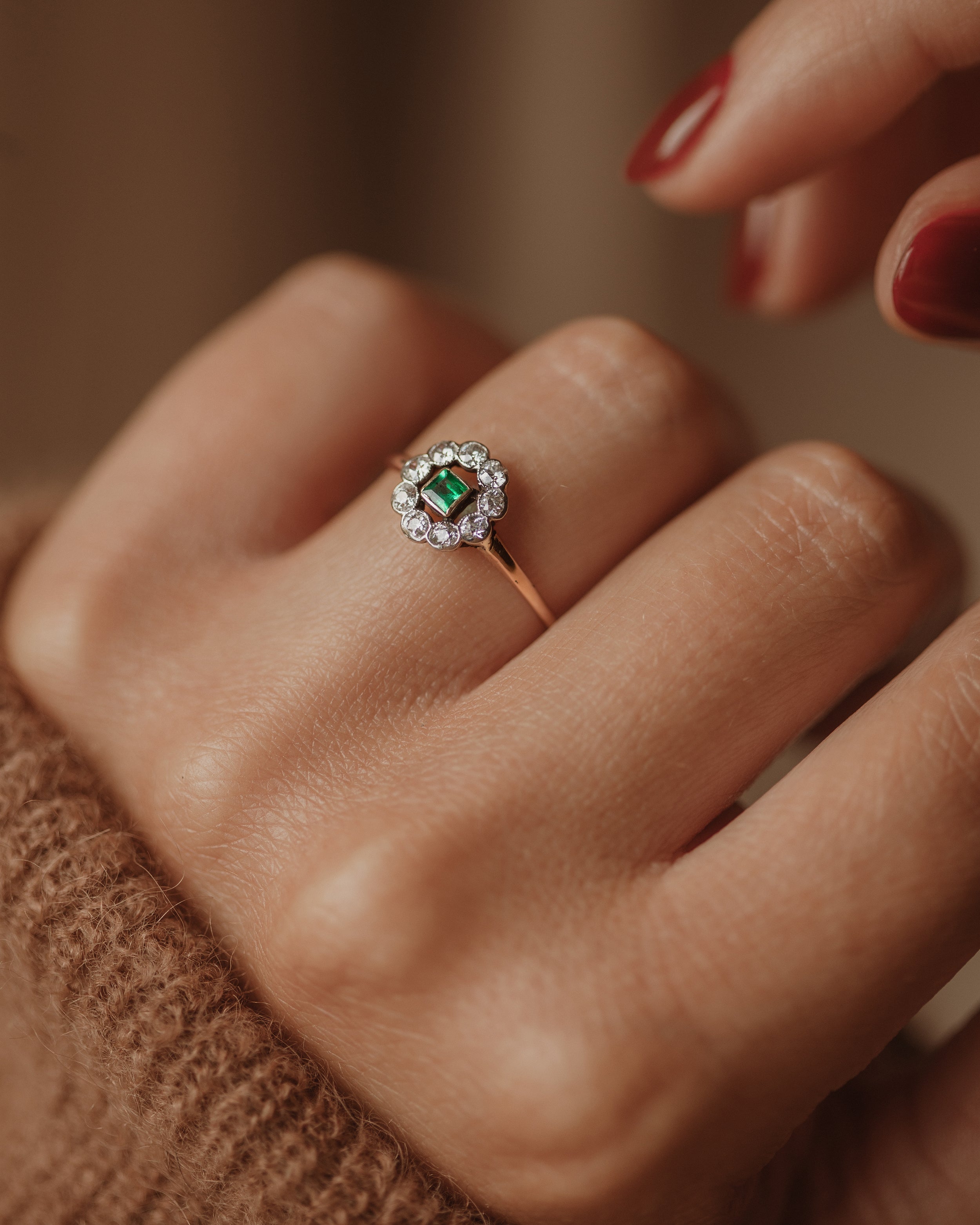 Image of Eloise Antique 18ct Gold Emerald & Diamond Ring