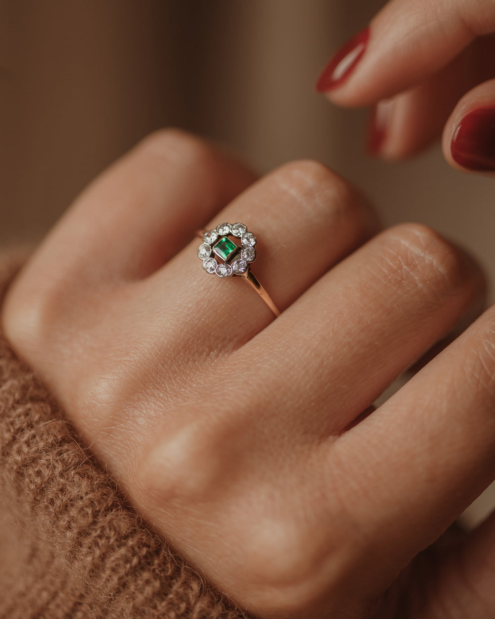 Eloise Antique 18ct Gold Emerald & Diamond Ring
