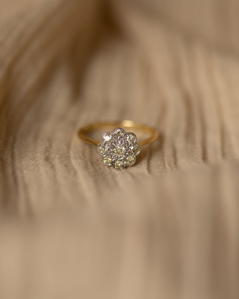 Olivia Antique 18ct Gold Diamond Daisy Cluster Ring