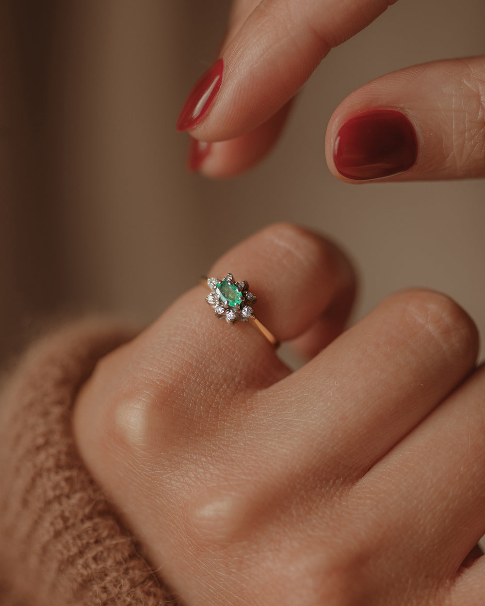 Jeanette 1986 9ct Gold Emerald & Diamond Ring