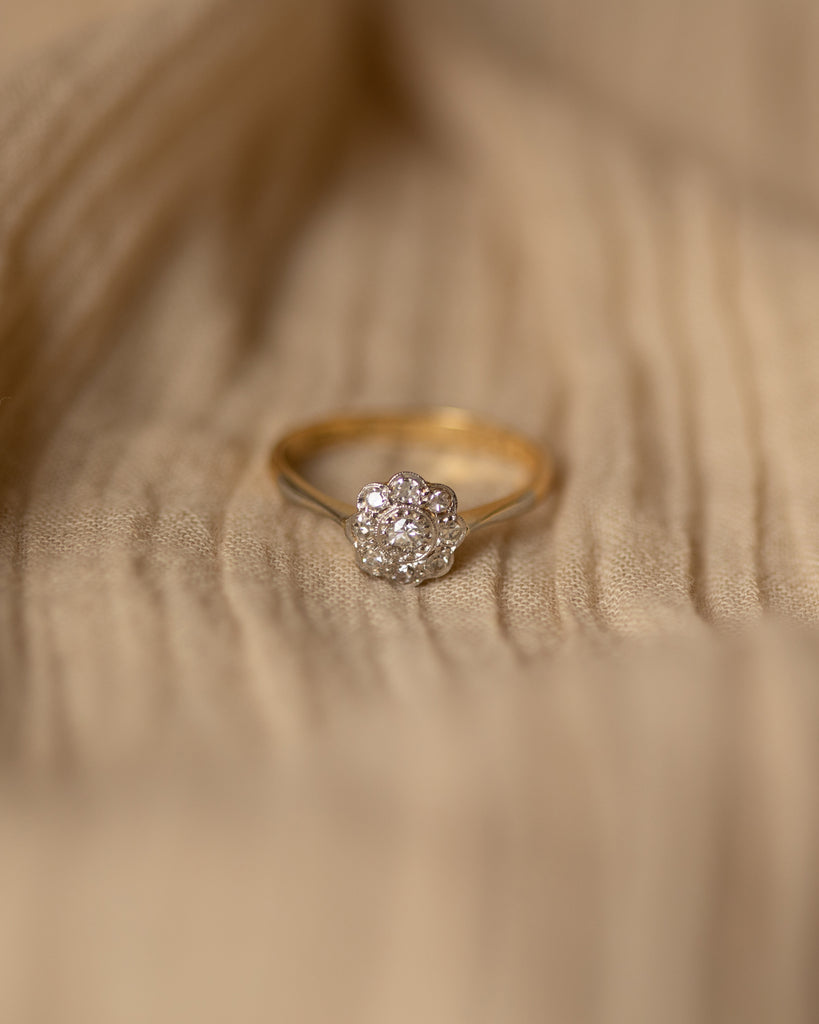 Margaret Antique 18ct Gold Diamond Daisy Cluster Ring
