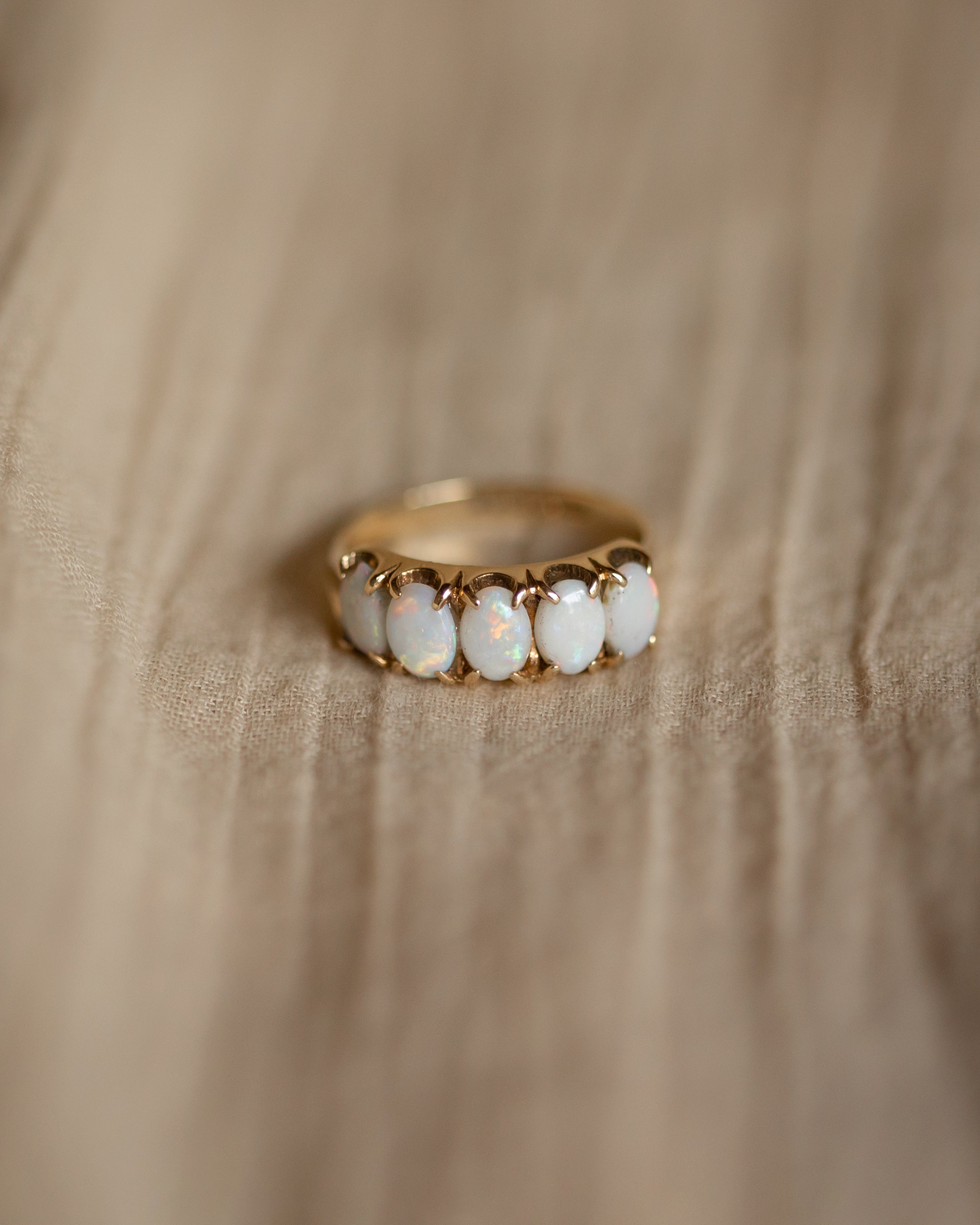 Image of Gladys 1977 Vintage 9ct Gold Five Stone Opal Ring